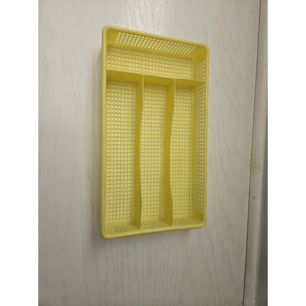 Vintage Yellow Divided Plastic Mesh Silverware‎ Drawer Organizer Tray MCM 70s